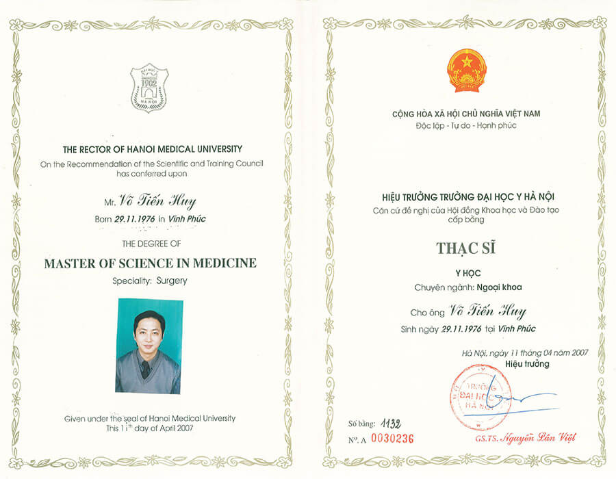 Bằng thạc sĩ y học chuyên ngành ngoại khoa trường Đại Học Y