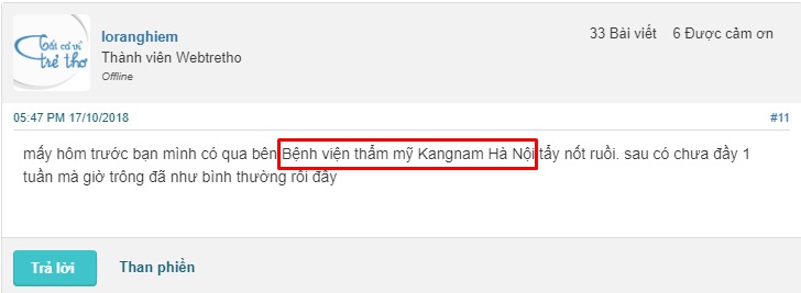 Nhận xét về địa chỉ tẩy nốt ruồi uy tín, chất lượng từ khách hàng thực tế trên cộng đồng Webtretho