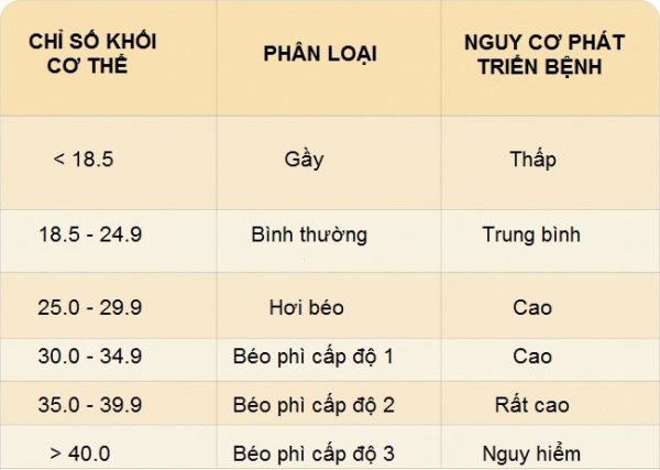 Tham khảo bảng các cấp độ béo phì trong bảng