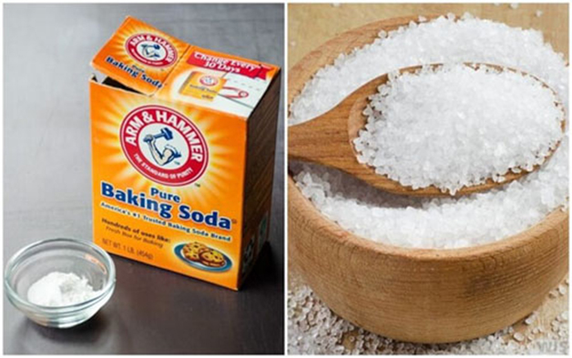 Muối và Baking Soda là sự kết hợp tuyệt vời giúp loại bỏ sạch bã nhờn, da chết