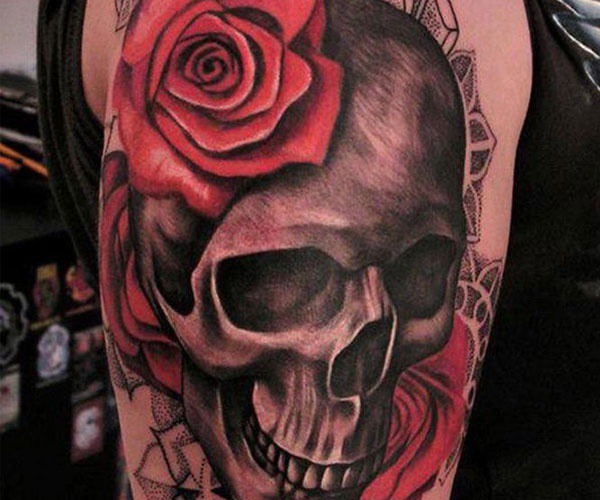 đầu lâu hoa hồng tattoo