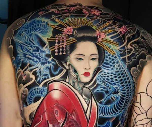geisha và rồng tattoo 