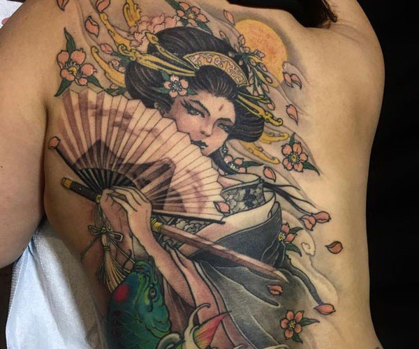 hình tattoo geisha hoa đào