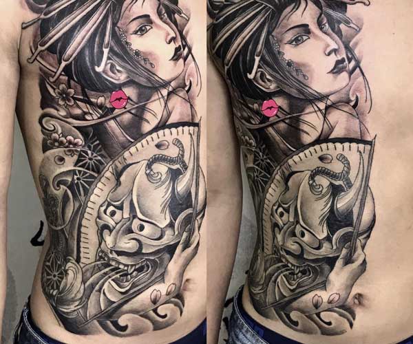 hình tattoo geisha và mặt quỷ