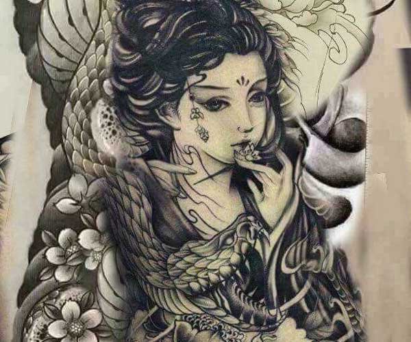 hình tattoo geisha và rắn
