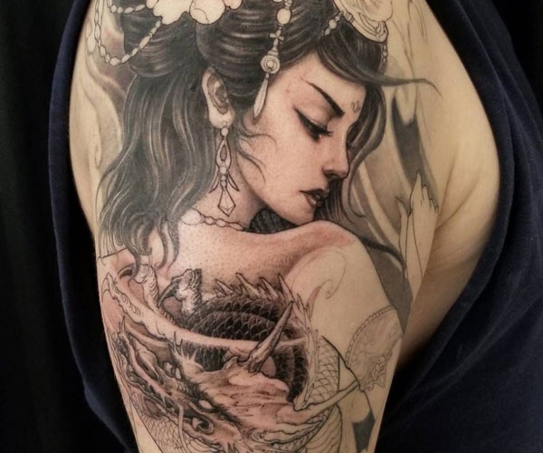 hình tattoo geisha và rồng
