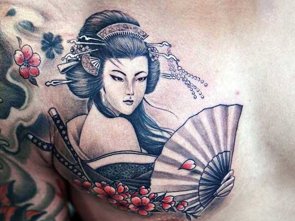 Hình xăm geisha đào hoa