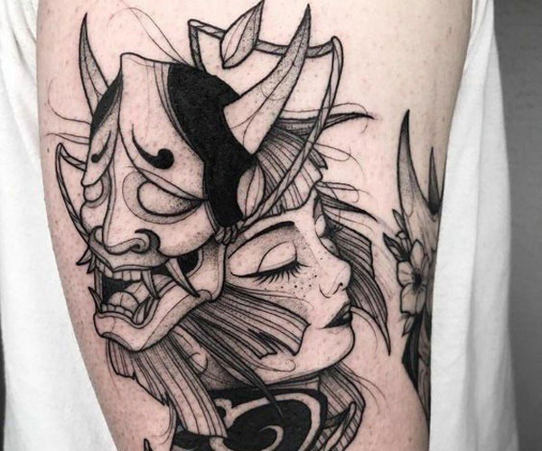 tattoo hình geisha và mặt quỷ