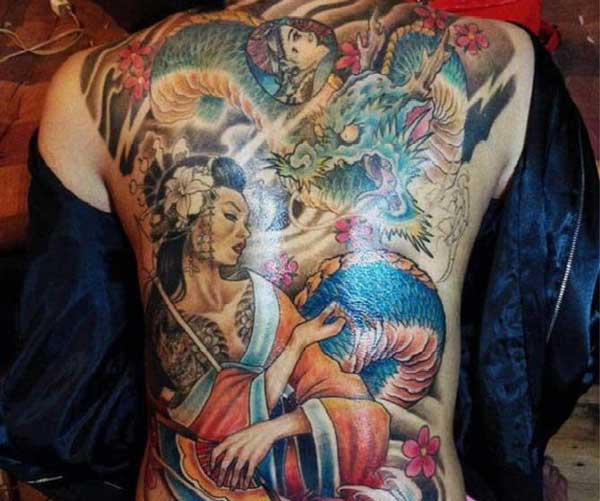 tattoo hình geisha và rồng