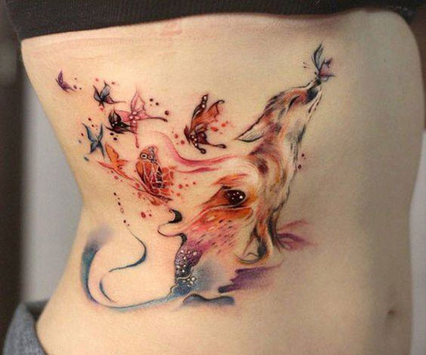 tattoo hồ ly và bông hoa