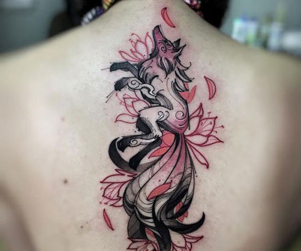 tattoo hồ ly và hoa