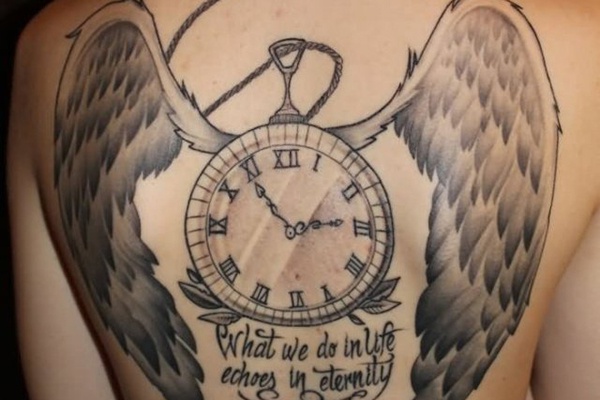 clock and wing tattoo đẹp