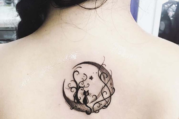 moon and cat tattoo cute