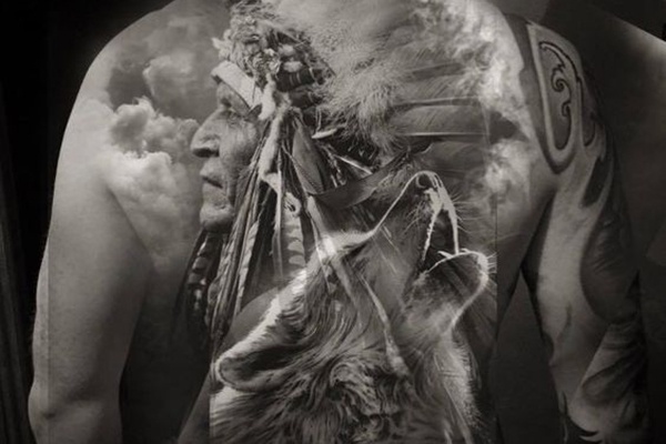 native and wolf tattoo độc đáo