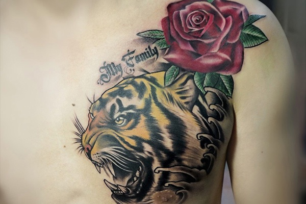 tiger and rose tattoo đẹp