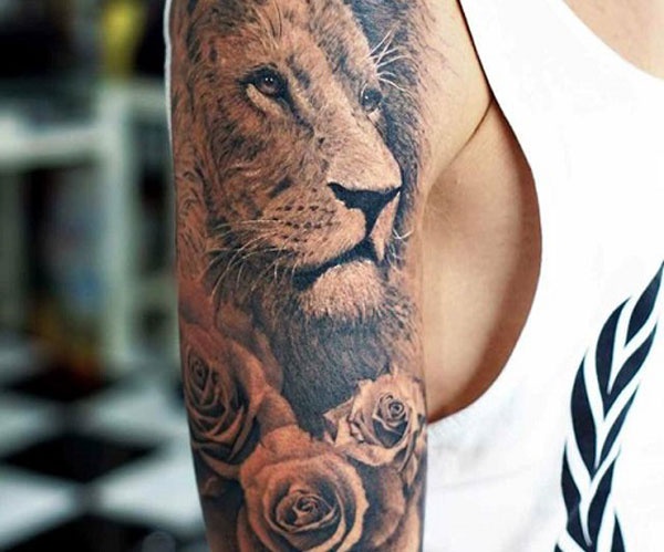 hình tattoo sư tử hoa hồng