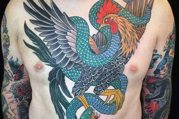 tattoo gà chọi và rắn