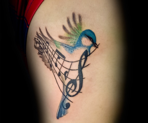 tattoo nốt nhạc chim độc đáo