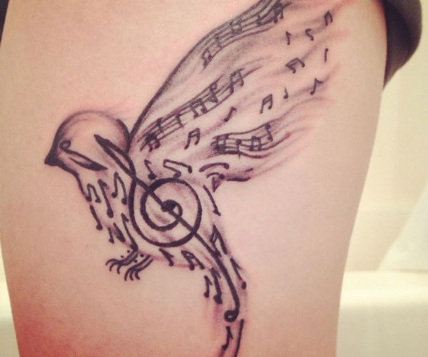 tattoo nốt nhạc và chim