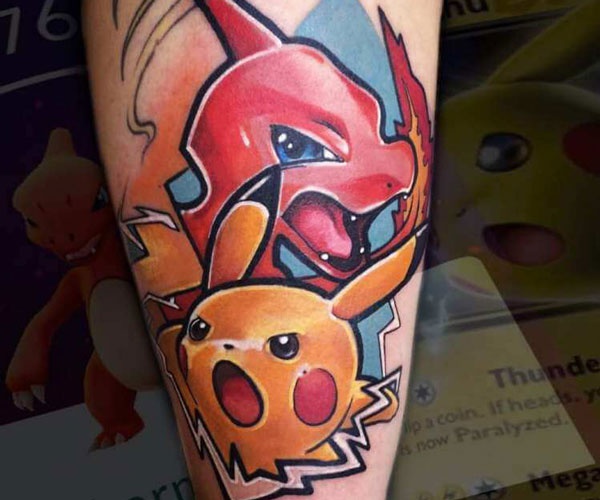 tattoo pikachu và charmander cute