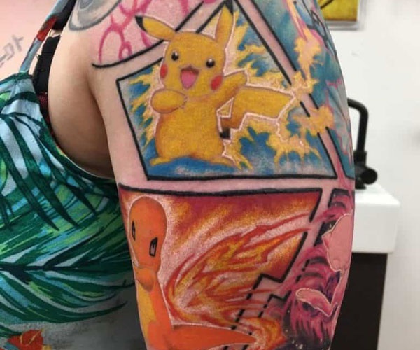 tattoo pikachu và charmander xinh