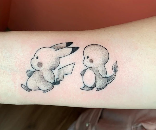 tattoo pikachu và charmander