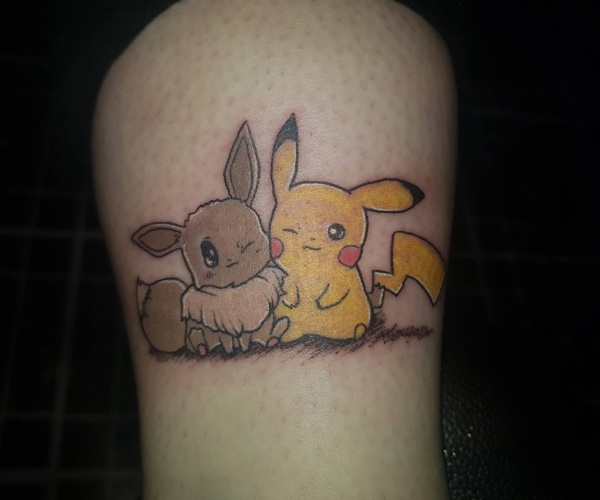 tattoo pikachu và eevee cute