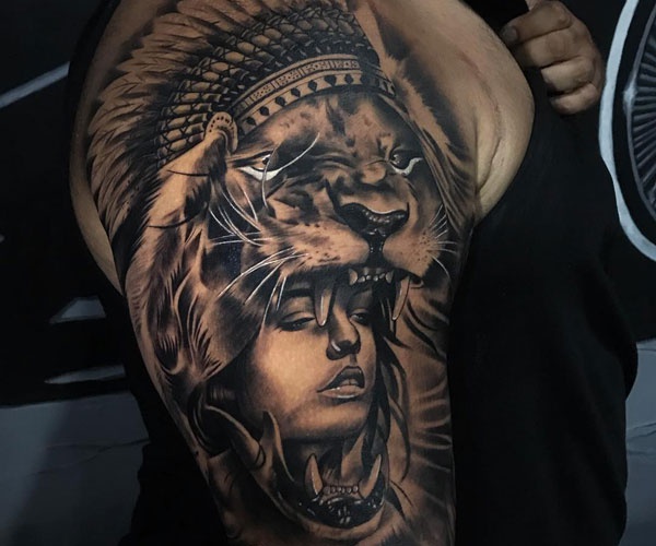 tattoo sư tử thiếu nữ độc đáo