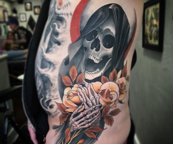 tattoo thần chết và hoa đẹp