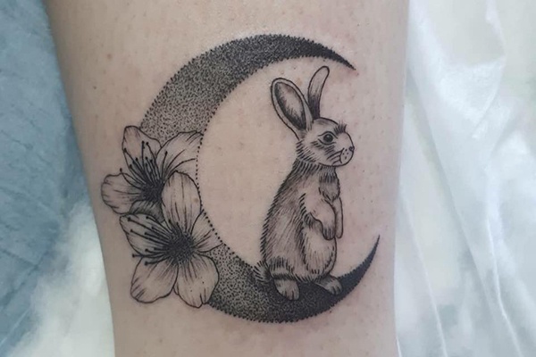 rabbit and moon tattoo cute