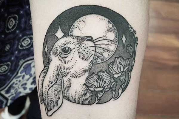 rabbit and moon tattoo xinh
