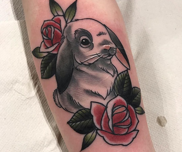 rose and rabbit tattoo cute