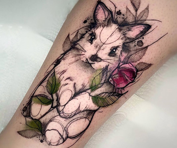 rose and rabbit tattoo xinh