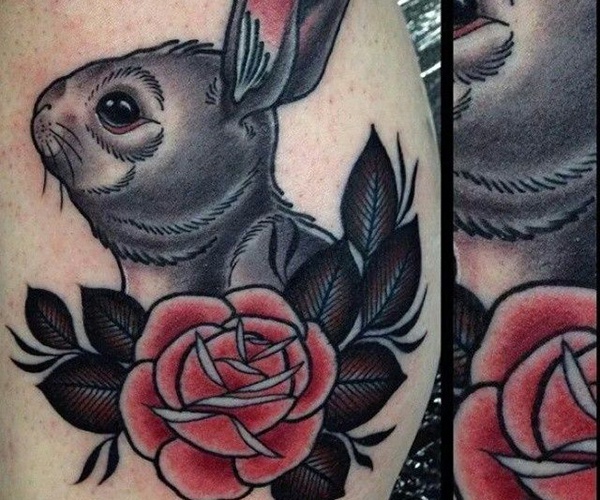 rose and rabbit tattoo
