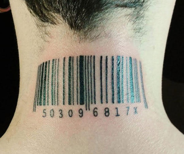 tattoo mã vạch sau gáy độc đáo
