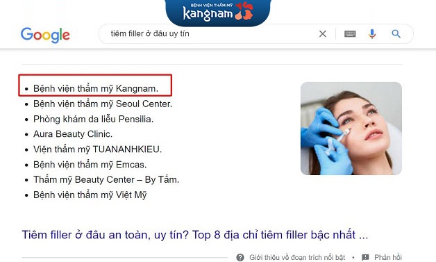Kết quả đánh giá xếp hạng độ uy tín của Google với Kangnam