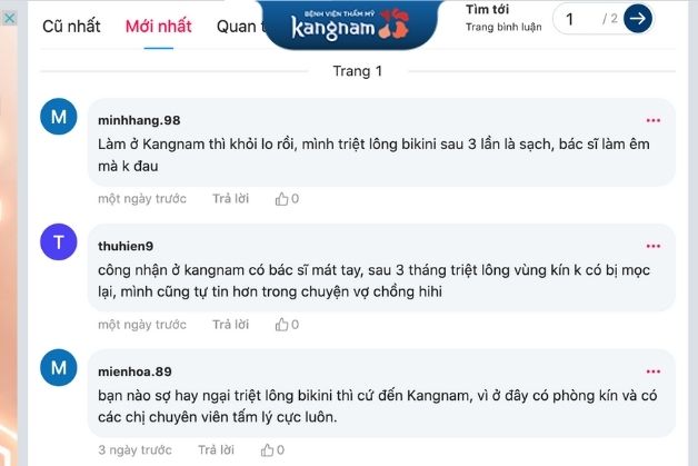 Review triệt lông vùng kín tại Kangnam trên webtretho