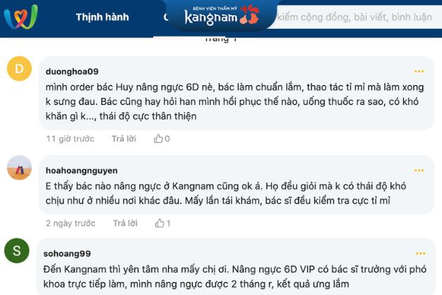 Review đánh giá của khách hàng đã làm tại Kangnam