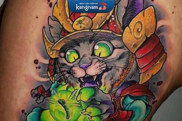 Tattoo mèo mặt quỷ đầy uy lực và quyền năng