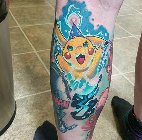hình xăm pikachu bắp chân