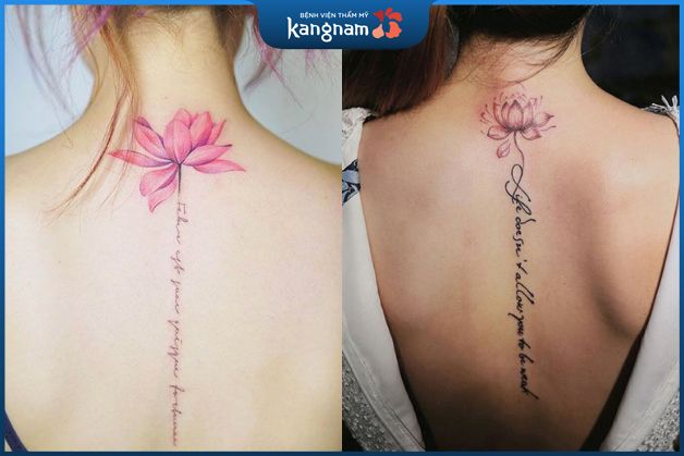 Tattoo hoa sen dọc sống lưng đẹp