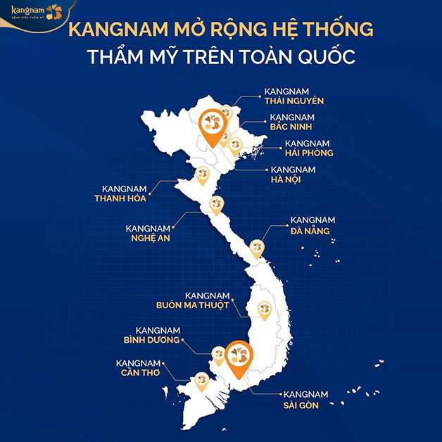 Hiện nay, hệ thống thẩm mỹ chuẩn Hàn của Kangnam đã có 10 chi nhánh trên khắp cả nước 