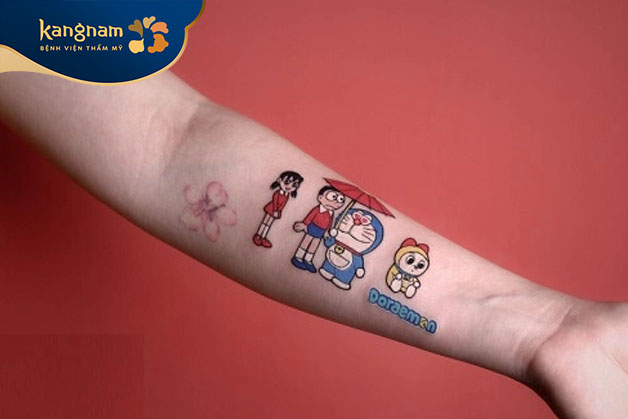 Tattoo doraemon cũng thường được mọi người lựa chọn để kỷ niệm về thời thơ ấu