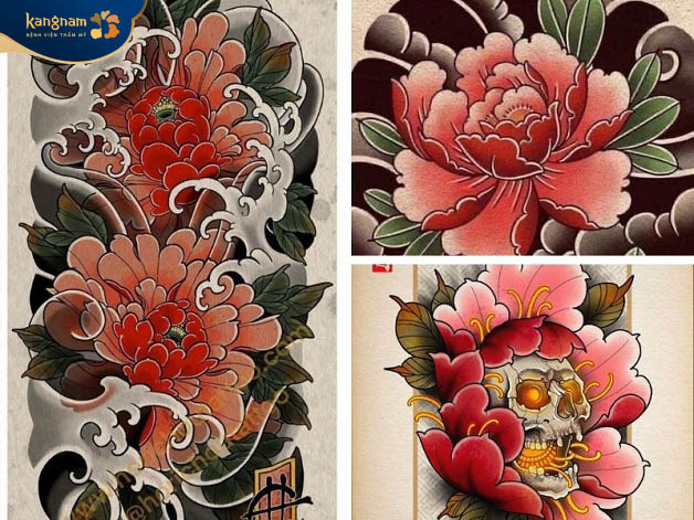 Hình xăm kín lưng Nhật cổ hoa mẫu đơn thể hiện cho sự giàu sang, phú quý