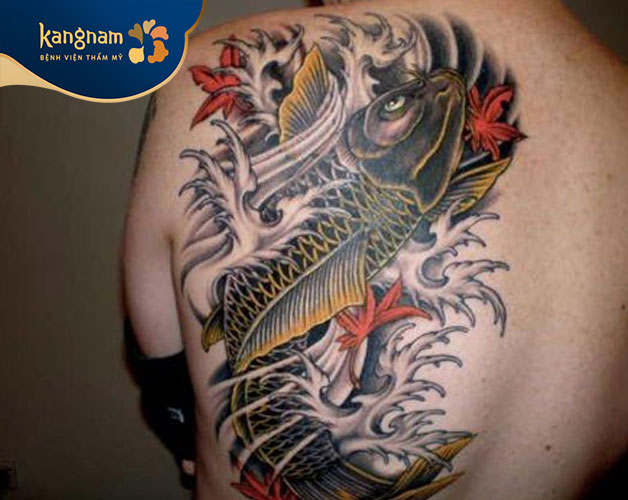 Tattoo cá chép mặt quỷ nhiều màu độc đáo
