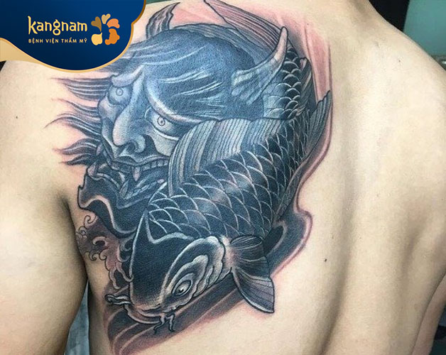 Tattoo cá chép mặt quỷ nhiều màu