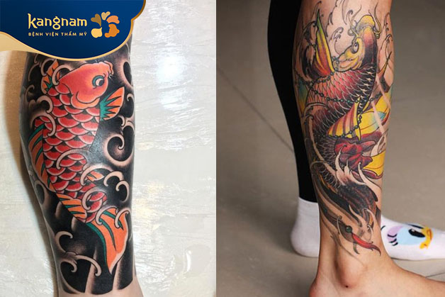 Tattoo cá chép vượt Vũ Môn ở chân