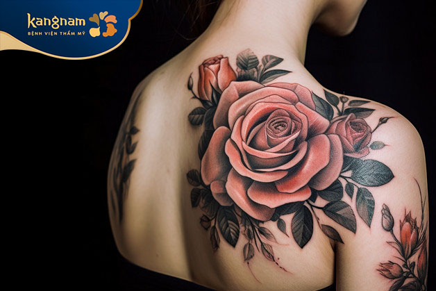 Tattoo hoa hồng kín vai chất lừ