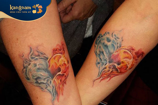Tattoo sóng nước và lửa đôi