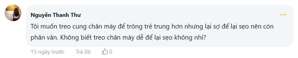 Chị Thanh Thư thắc mắc liệu treo chân mày có để lại sẹo không (Nguồn: webtretho)